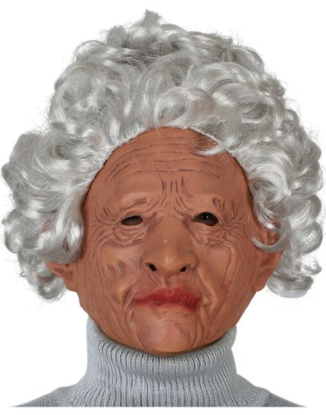 Gammel Dame Latexmaske med Grått Hår