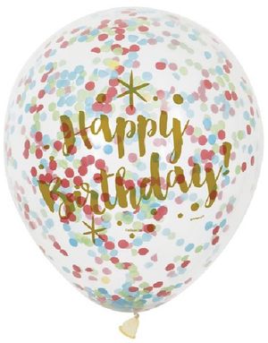 6 stk 30 cm Gullfarget Happy Birthday Konfettiballonger