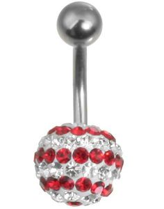Stripete Disco Ball Navlepiercing - Rød/Hvit