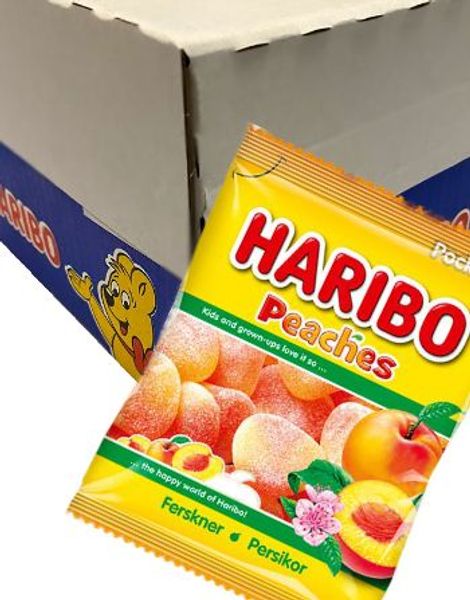 24 Poser Haribo Fersken / Sukret Vingummi - Hel Eske
