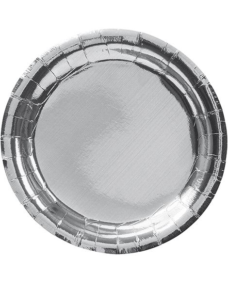 8 stk Metallisk Sølvfarget Papptallerkener 23 cm