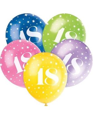 18 år - 5 stk Flerfarget Ballonger med Stjerner 30 cm