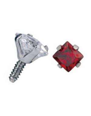 Dermal Anchor Kule med Firkantet Rød Sten - Strl 3 mm kule med 1,2 mm gjenger