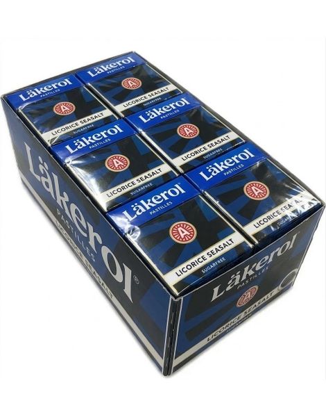 24 stk Läkerol Sugarfree Licorice Seasalt / Lakris Sukkerfrie Pastiller med Havsaltsmak - Hel Eske