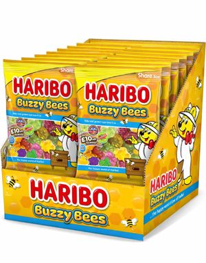 12 stk Haribo Buzzy Bees - Blomst- og Bieformede Skum- og Vingummi Godteribiter - Hel Eske 1,68 kg