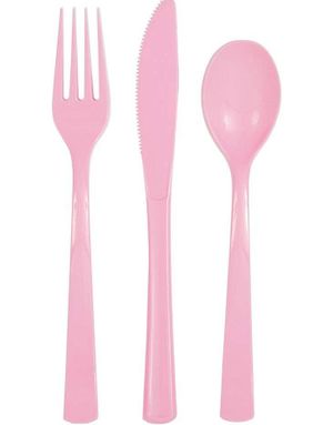 18 Delers Gjenbrukbart Lys Rosa Plastbestikk