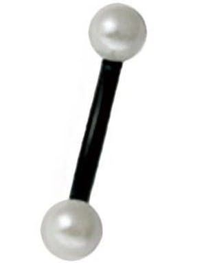 Svart Banan Øyenbrynspiercing med Hvite Perler- 1.2 x 8 mm