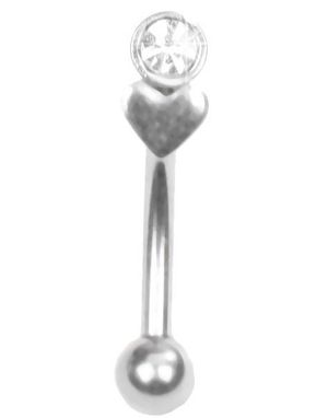 Øyenbrynspiercing med Hjerte og Klar Sten - 1.2 x 8 mm