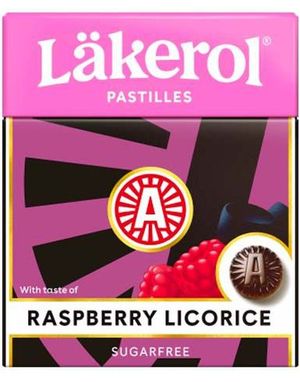 Läkerol Sugarfree Raspberry Licorice / Sukkerfrie Pastiller med Bringebær-Lakris 25 gram