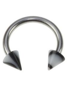 Rund Øyenbrynspiercing med Svarte og Hvite Spike Kuler - 1.2 x 8 mm