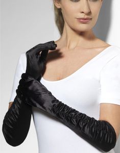 Draperte Hansker med Skinnende Stoff - Svart