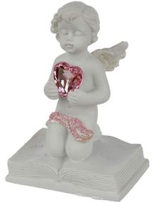 Knelende Barneengel som Holder Rosa Hjerte 5,5cm