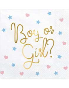 20 stk Gender Reveal Servietter med Gullfoliert Boy or Girl? Tekst - 33x33 cm